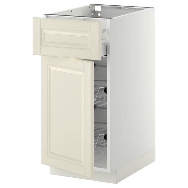 METOD / MAXIMERA base cab w wire basket/drawer/door, white/Bodbyn off-white, 40x60 cm