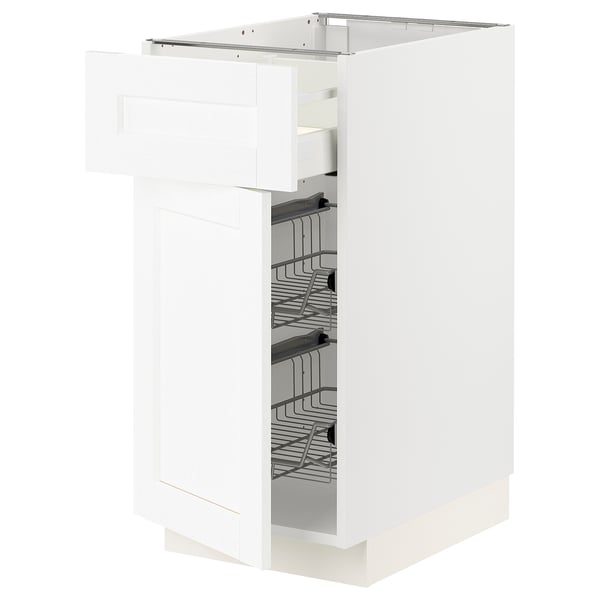 METOD / MAXIMERA base cab w wire basket/drawer/door, white Enköping/white wood effect, 40x60 cm