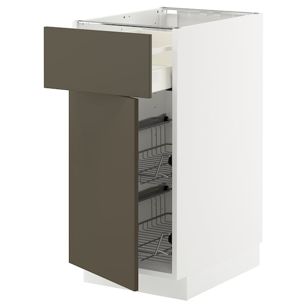 Ikea METOD / MAXIMERA - Base cab w wire basket/drawer/door, white/Havstorp brown-beige, 40x60 cm