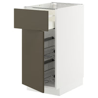 METOD / MAXIMERA base cab w wire basket/drawer/door, white/Havstorp brown-beige, 40x60 cm