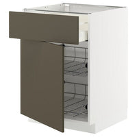 METOD / MAXIMERA base cab w wire basket/drawer/door, white/Havstorp brown-beige, 60x60 cm