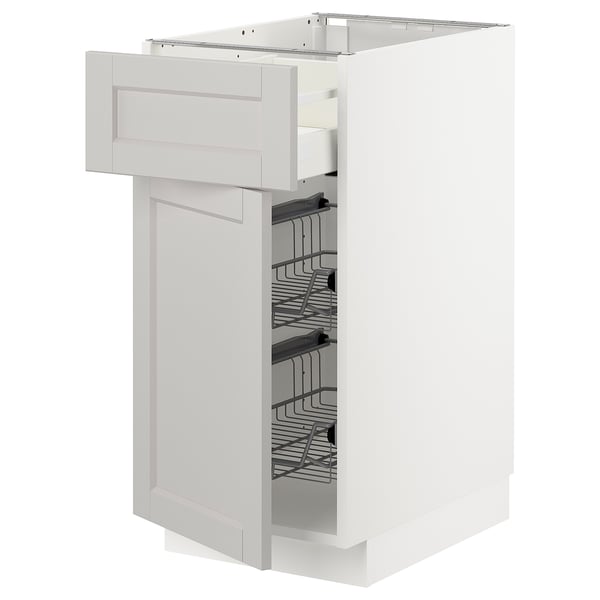 METOD / MAXIMERA base cab w wire basket/drawer/door, white/Lerhyttan light grey, 40x60 cm