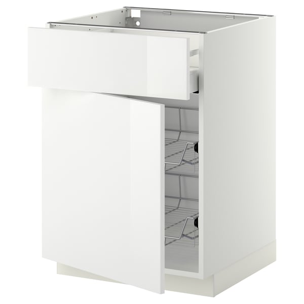 METOD / MAXIMERA base cab w wire basket/drawer/door, white/Ringhult white, 60x60 cm