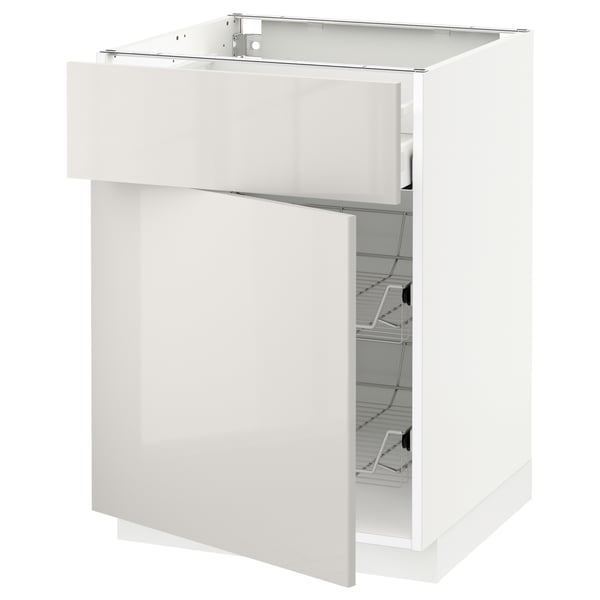 METOD / MAXIMERA base cab w wire basket/drawer/door, white/Ringhult light grey, 60x60 cm