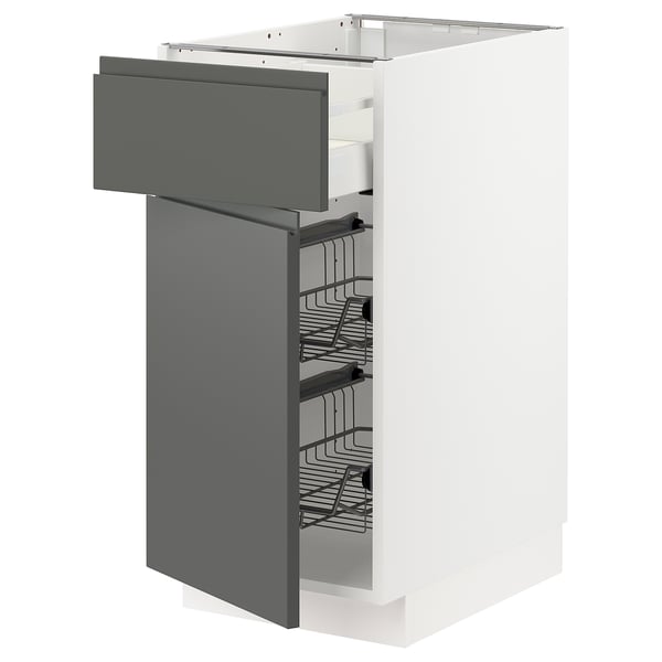 METOD / MAXIMERA base cab w wire basket/drawer/door, white/Voxtorp dark grey, 40x60 cm