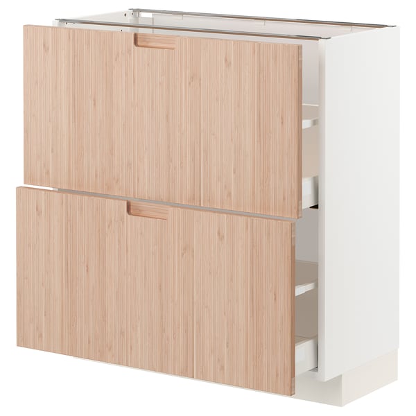 METOD / MAXIMERA base cabinet with 2 drawers, white/Fröjered light bamboo, 80x37 cm