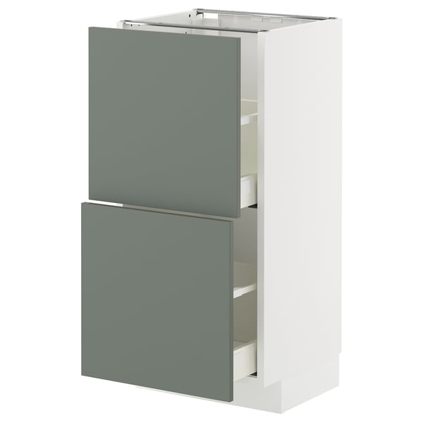 METOD / MAXIMERA base cabinet with 2 drawers, white/Nickebo matt grey-green, 40x37 cm