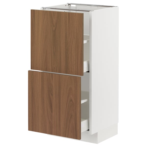 METOD / MAXIMERA base cabinet with 2 drawers, white/Tistorp brown walnut effect, 40x37 cm
