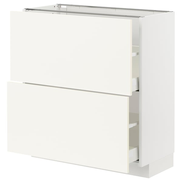 METOD / MAXIMERA base cabinet with 2 drawers, white/Vallstena white, 80x37 cm