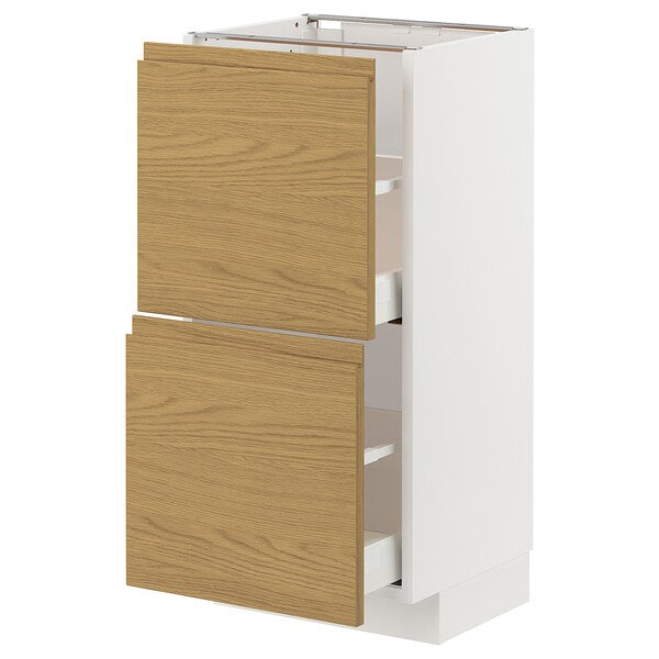 METOD / MAXIMERA - Base cabinet with 2 drawers, white/Voxtorp oak effect, 40x37 cm