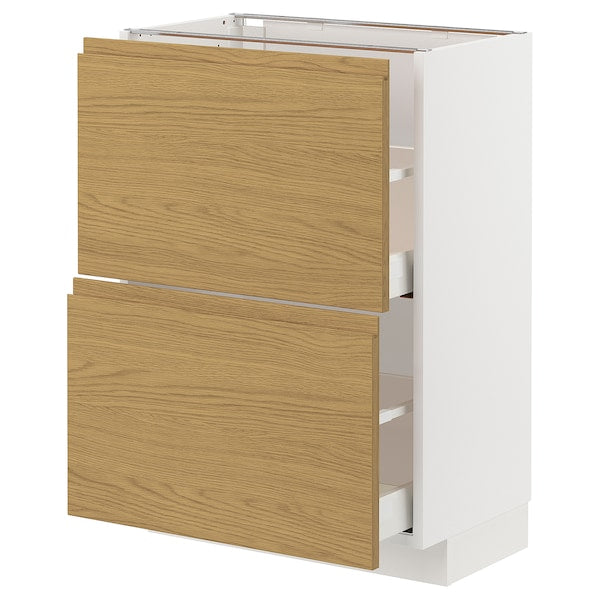 METOD / MAXIMERA - Base unit with 2 drawers, white/Voxtorp oak effect,60x37 cm