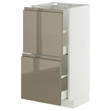 METOD / MAXIMERA base cabinet with 2 drawers, white/Voxtorp high-gloss dark grey-brown, 40x37 cm