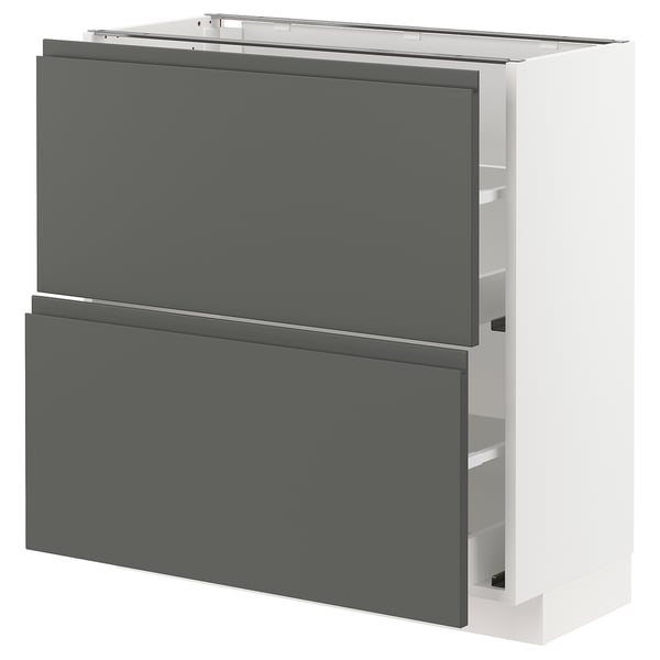 METOD / MAXIMERA base cabinet with 2 drawers, white/Voxtorp dark grey, 80x37 cm