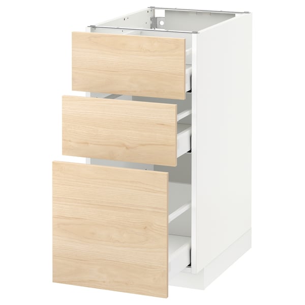 METOD / MAXIMERA base cabinet with 3 drawers, white/Askersund light ash effect, 40x60 cm