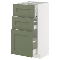 METOD / MAXIMERA base cabinet with 3 drawers, white/Axstad grey-green, 40x37 cm