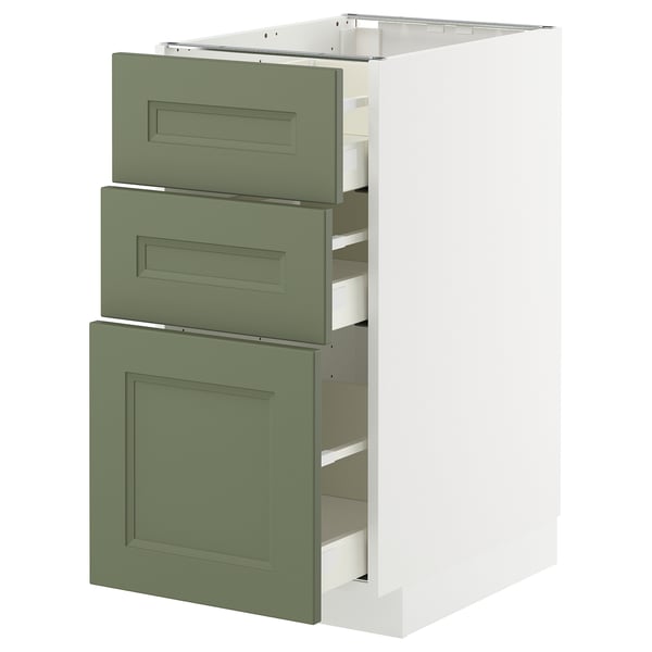 METOD / MAXIMERA base cabinet with 3 drawers, white/Axstad grey-green, 40x60 cm