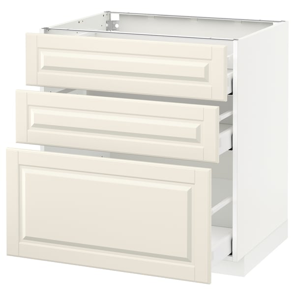 METOD / MAXIMERA base cabinet with 3 drawers, white/Bodbyn off-white, 80x60 cm