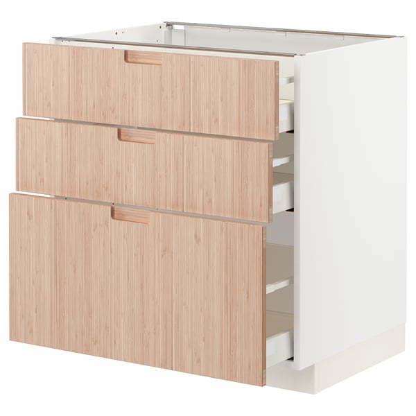 METOD / MAXIMERA base cabinet with 3 drawers, white/Fröjered light bamboo, 80x60 cm