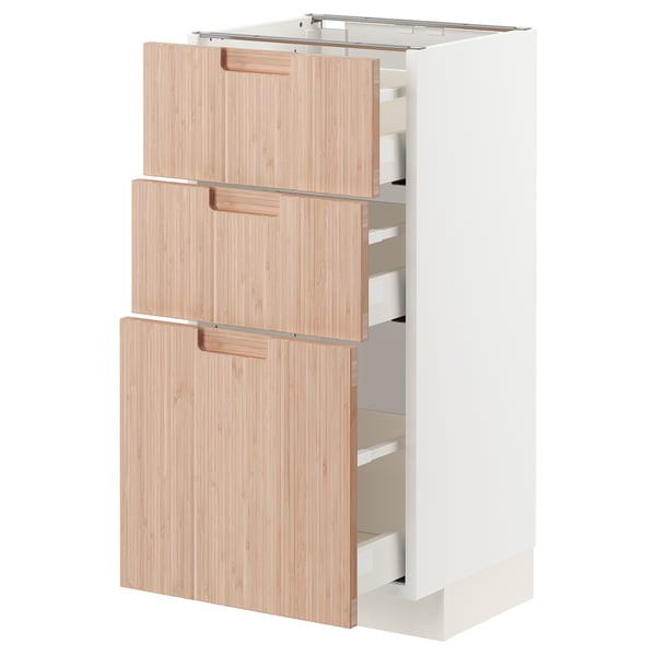METOD / MAXIMERA base cabinet with 3 drawers, white/Fröjered light bamboo, 40x37 cm