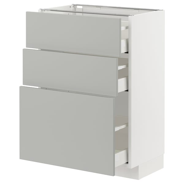 METOD / MAXIMERA - Base cabinet with 3 drawers, white/Havstorp light grey, 60x37 cm