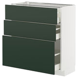METOD / MAXIMERA base cabinet with 3 drawers, white/Havstorp deep green, 80x37 cm