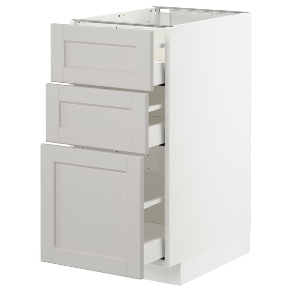 METOD / MAXIMERA base cabinet with 3 drawers, white/Lerhyttan light grey, 40x60 cm