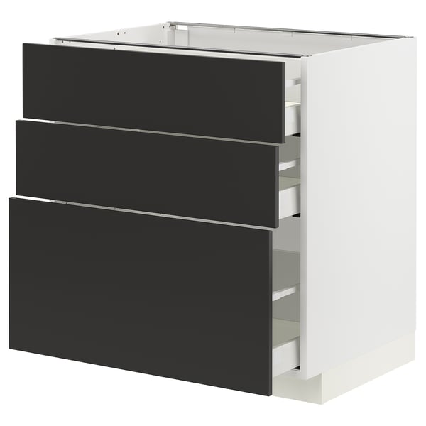 METOD / MAXIMERA base cabinet with 3 drawers, white/Nickebo matt anthracite, 80x60 cm