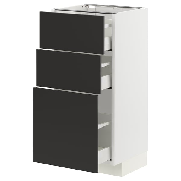 METOD / MAXIMERA base cabinet with 3 drawers, white/Nickebo matt anthracite, 40x37 cm