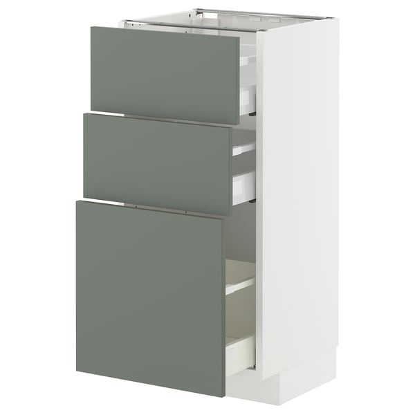 METOD / MAXIMERA base cabinet with 3 drawers, white/Nickebo matt grey-green, 40x37 cm
