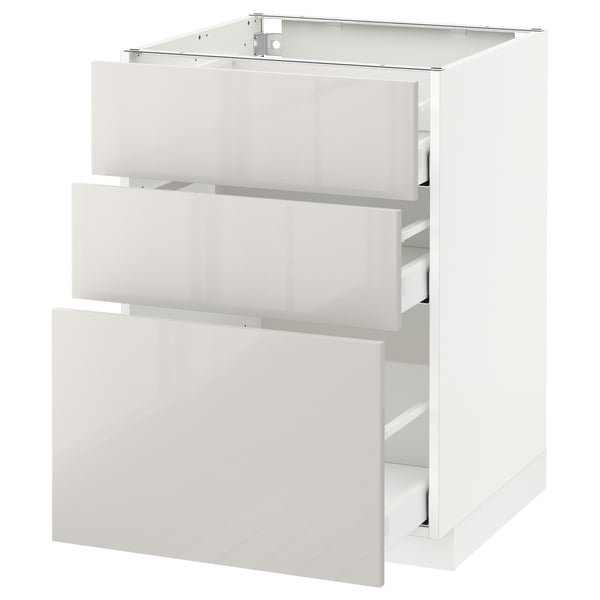 METOD / MAXIMERA base cabinet with 3 drawers, white/Ringhult light grey, 60x60 cm