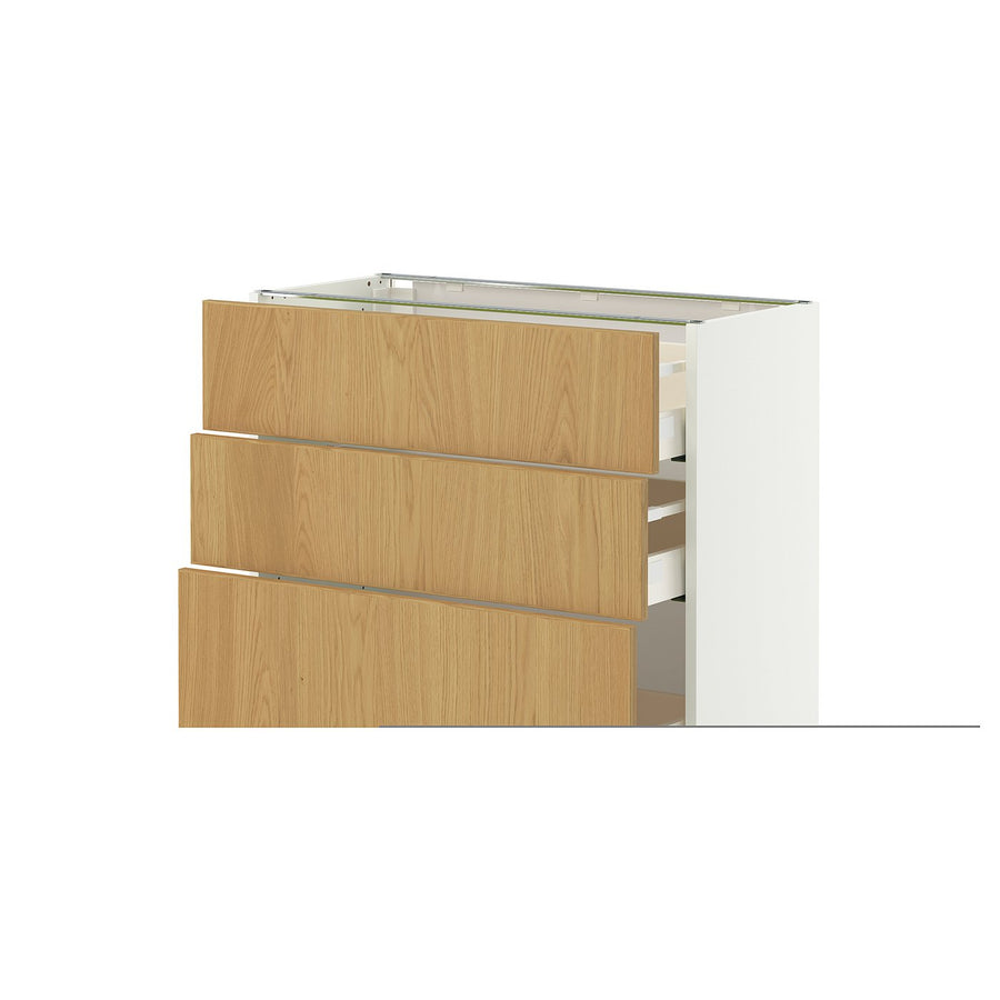 METOD / MAXIMERA base cabinet with 3 drawers, white/Sinarp oak veneer, 80x37 cm