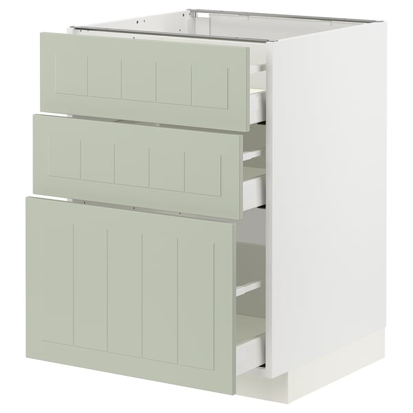 METOD / MAXIMERA base cabinet with 3 drawers, white/Stensund light green, 60x60 cm