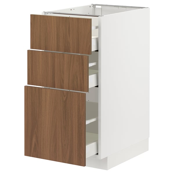 METOD / MAXIMERA base cabinet with 3 drawers, white/Tistorp brown walnut effect, 40x60 cm