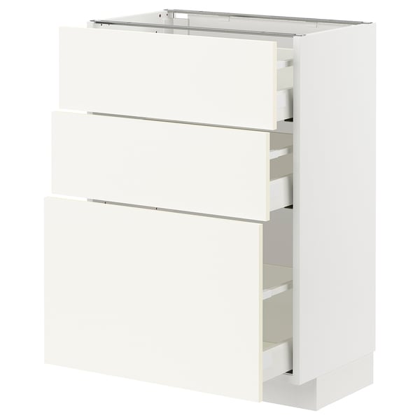 METOD / MAXIMERA base cabinet with 3 drawers, white/Vallstena white, 60x37 cm