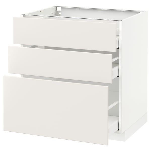 METOD / MAXIMERA base cabinet with 3 drawers, white/Veddinge white, 80x60 cm