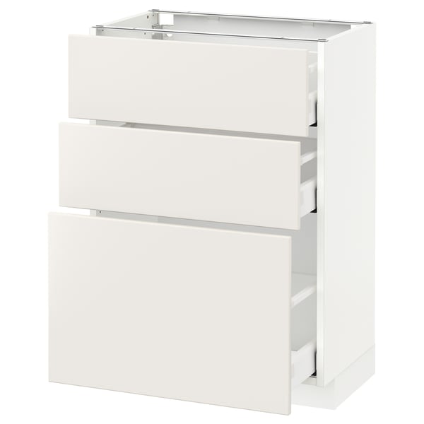 METOD / MAXIMERA base cabinet with 3 drawers, white/Veddinge white, 60x37 cm
