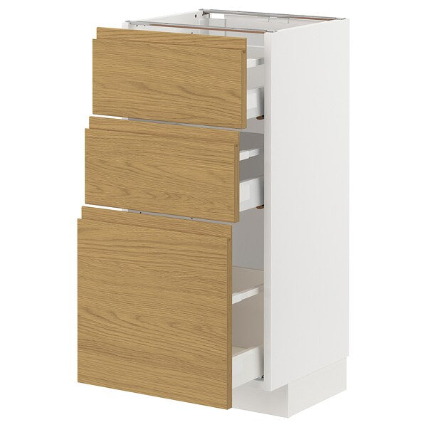 METOD / MAXIMERA - Base cabinet with 3 drawers, white/Voxtorp oak effect, 40x37 cm