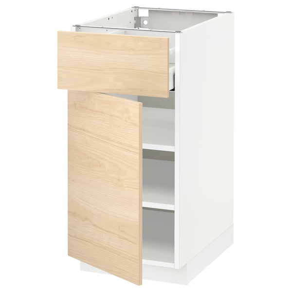 METOD / MAXIMERA base cabinet with drawer/door, white/Askersund light ash effect, 40x60 cm
