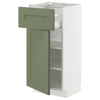 METOD / MAXIMERA base cabinet with drawer/door, white/Axstad grey-green, 40x37 cm