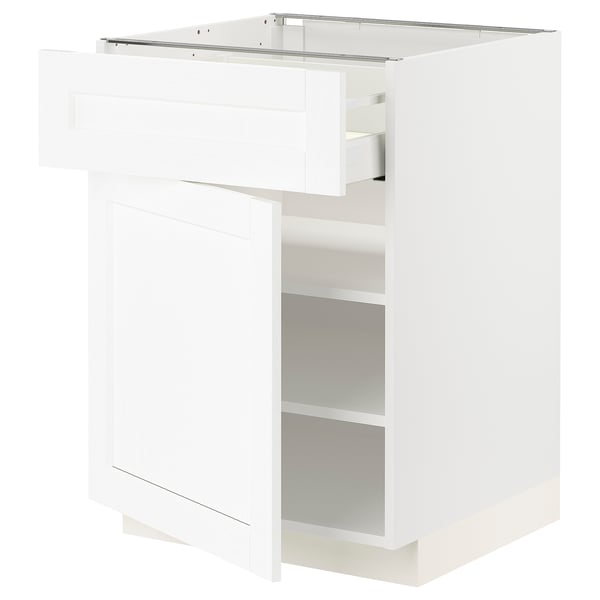 METOD / MAXIMERA base cabinet with drawer/door, white Enköping/white wood effect, 60x60 cm