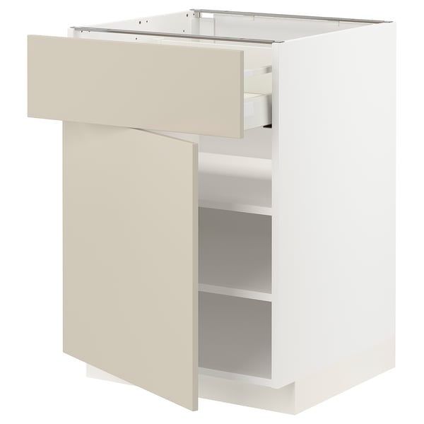 METOD / MAXIMERA base cabinet with drawer/door, white/Havstorp beige, 60x60 cm