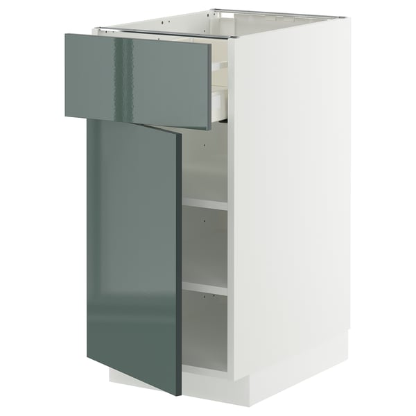 METOD / MAXIMERA base cabinet with drawer/door, white/Kallarp high-gloss dark grey-green, 40x60 cm