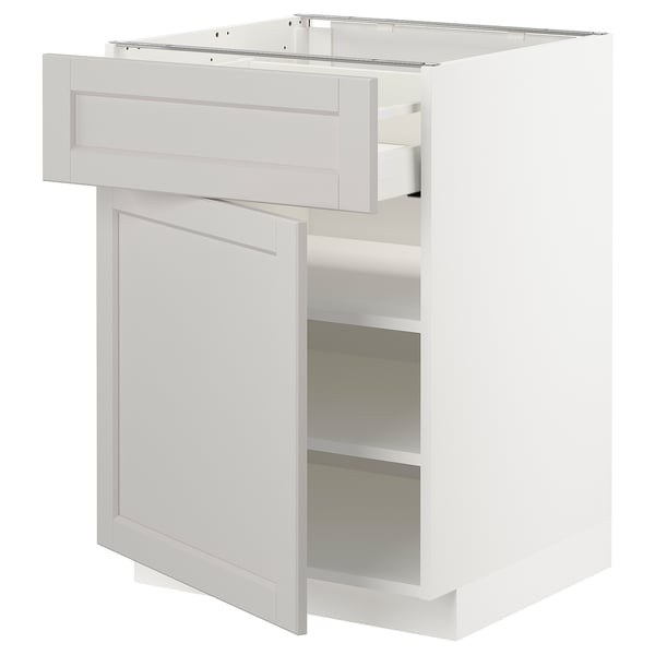 METOD / MAXIMERA base cabinet with drawer/door, white/Lerhyttan light grey, 60x60 cm