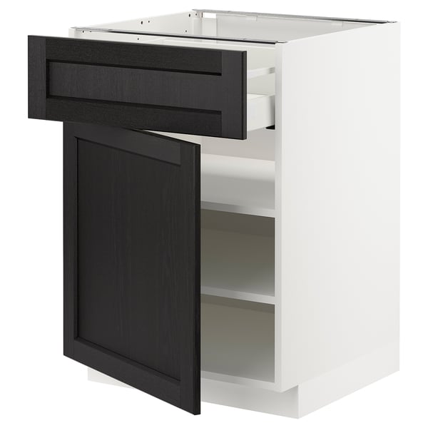 METOD / MAXIMERA base cabinet with drawer/door, white/Lerhyttan black stained, 60x60 cm