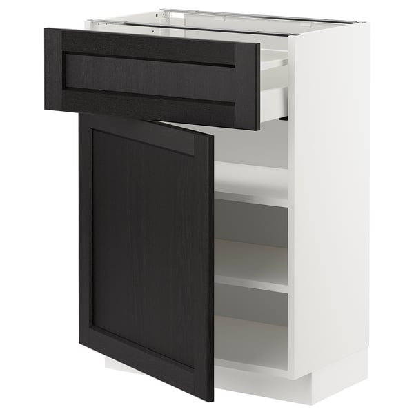 METOD / MAXIMERA base cabinet with drawer/door, white/Lerhyttan black stained, 60x37 cm