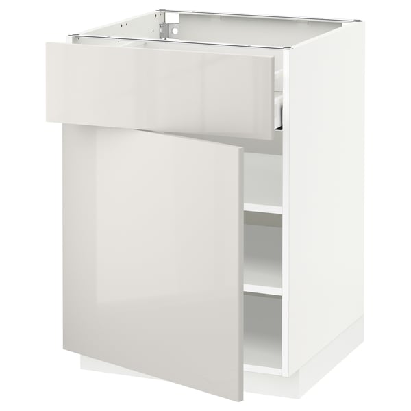 METOD / MAXIMERA base cabinet with drawer/door, white/Ringhult light grey, 60x60 cm