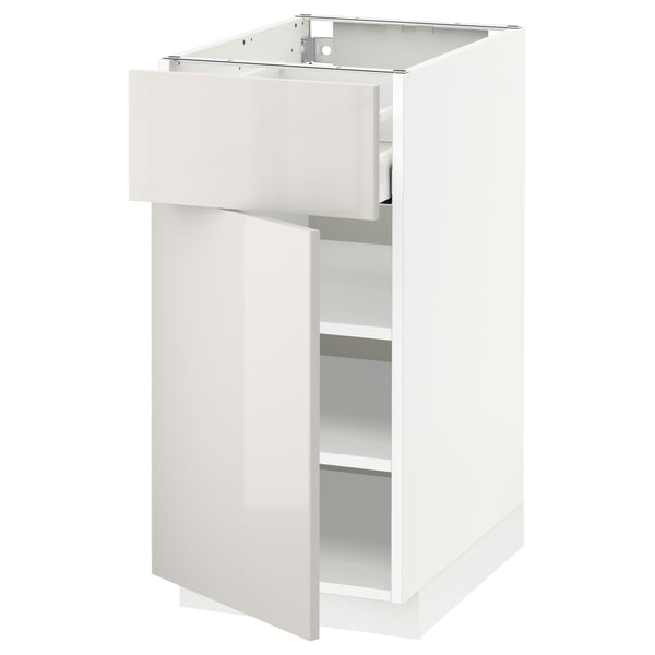 METOD / MAXIMERA base cabinet with drawer/door, white/Ringhult light grey, 40x60 cm