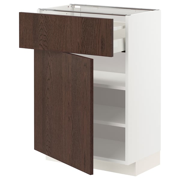 METOD / MAXIMERA base cabinet with drawer/door, white/Sinarp brown, 60x37 cm