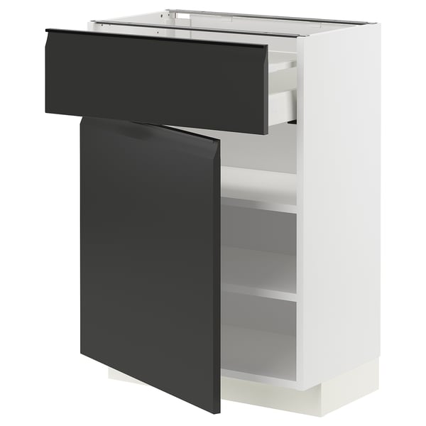 METOD / MAXIMERA base cabinet with drawer/door, white/Upplöv matt anthracite, 60x37 cm