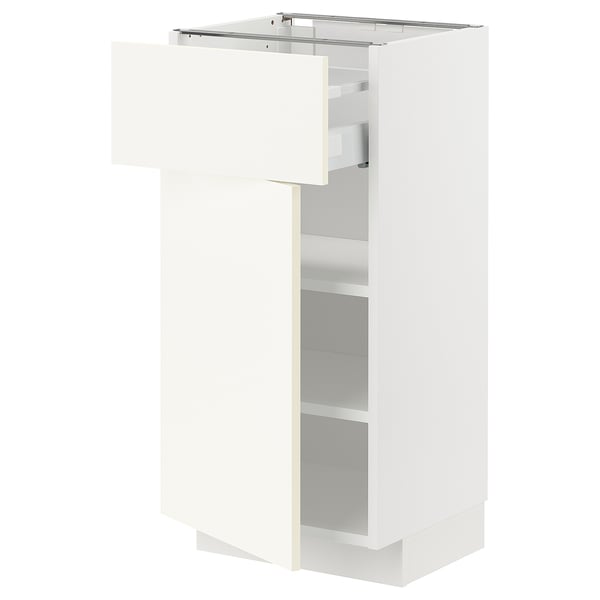 METOD / MAXIMERA base cabinet with drawer/door, white/Vallstena white, 40x37 cm